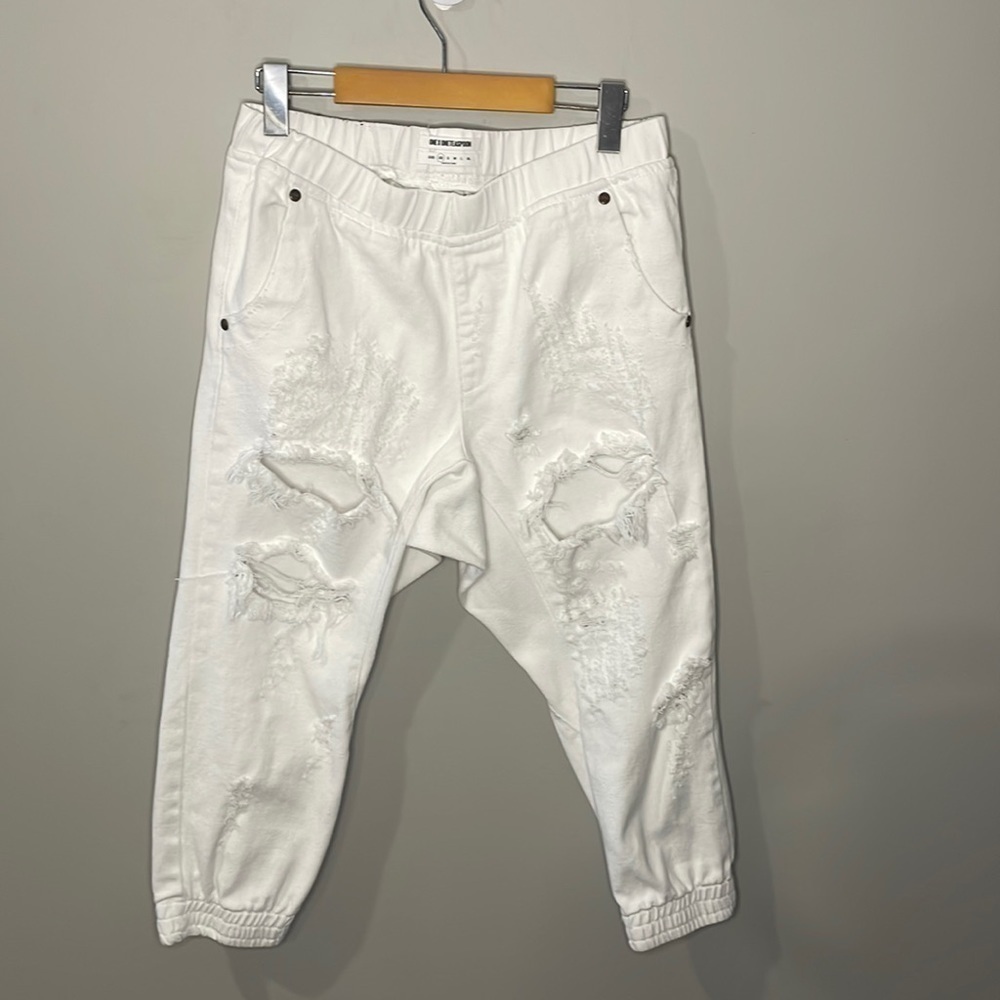 ONE X ONETEASPOON Women's Dundees Cropped Jeans Distressed White Size XS